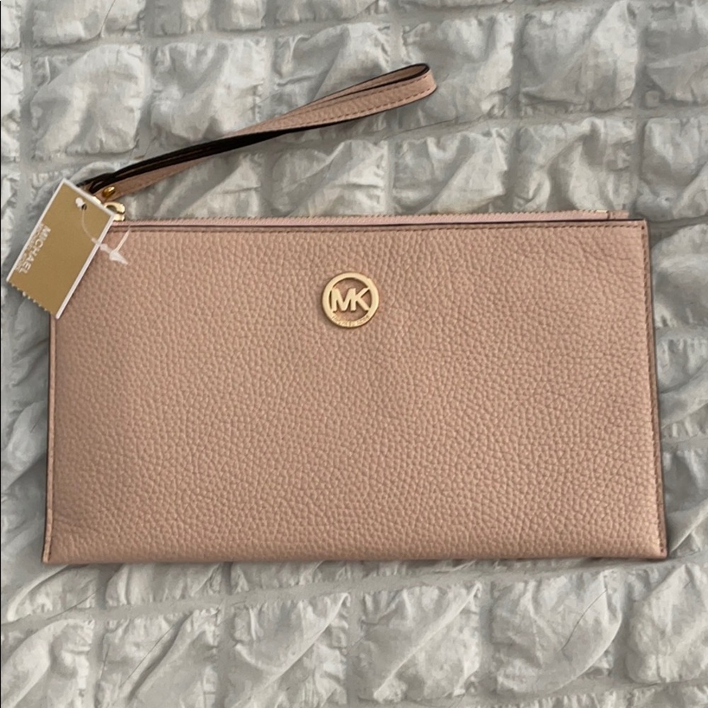 Michael Kors Fulton large zip clutch in ballet